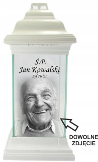Hrobová sviečka s fotografiou, vaším textom, venovaním, UV gravírovaním